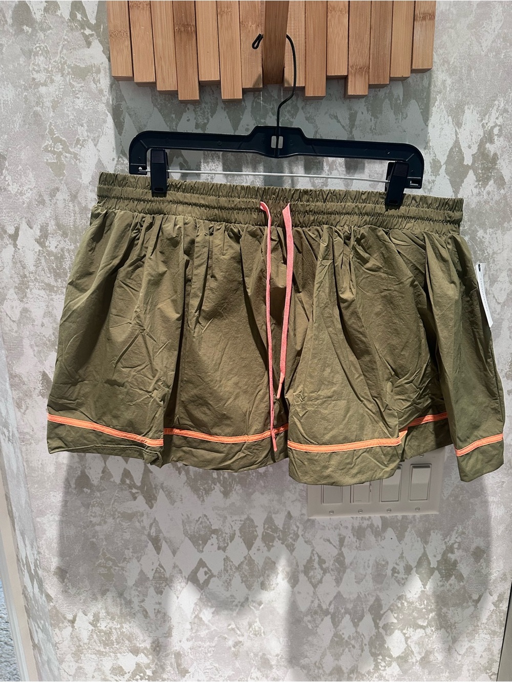 Olive Green Women's Drawstring Skort with Coral Trim